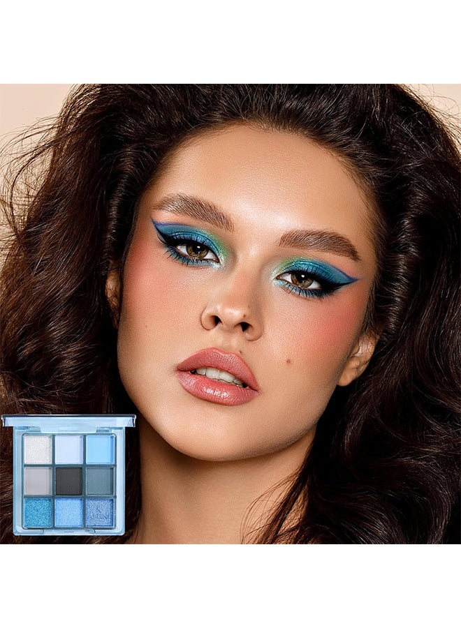 KAPEINE Nine Color Eye Shadow, Blue Eyeshadow Palette, Matte Shimmer Eyeshadow with Grey Black Highly Pigment Makeup Palette Waterproof Eye Shades for Rave Party, Stage Performance, Music Festival and Costume - Image 2